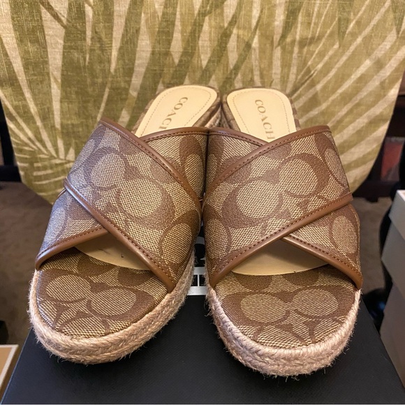 Coach Brown Sloan Sig Espadrille Sandals in Khaki/Saddle - Picture 2 of 7